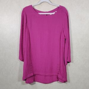 2/$25 04104 Soft Surroundings fuchsia crinkle ramie blend 3/4 sleeve blouse L